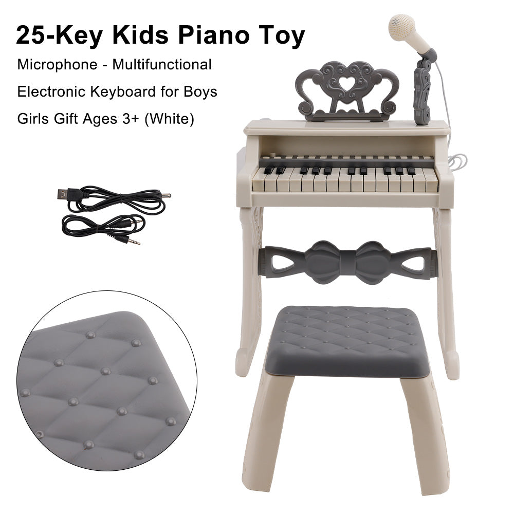 25-Key Kids Piano Toy with Stand & Stool,Microphone - Multifunctional Electronic Keyboard for Boys Girls Gift Ages 3+ (Pink)
