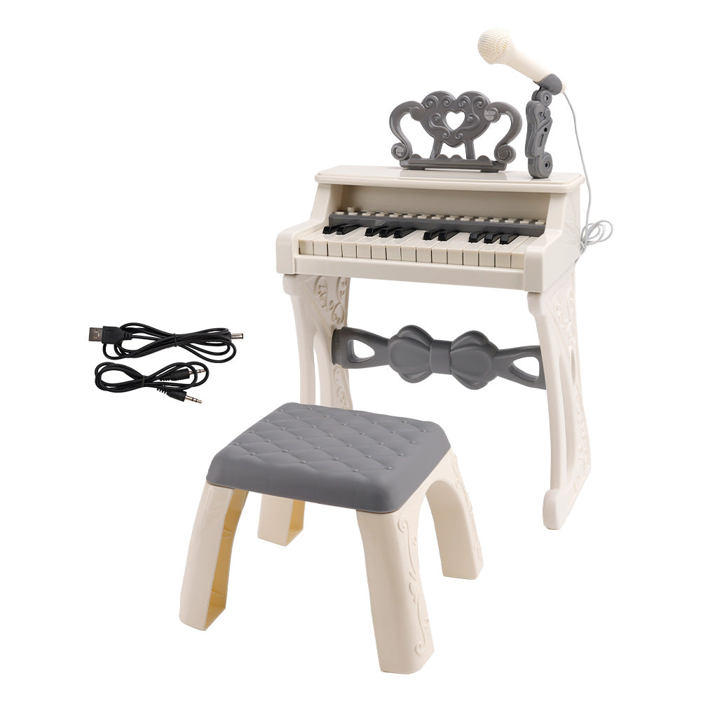 25-Key Kids Piano Toy with Stand & Stool,Microphone - Multifunctional Electronic Keyboard for Boys Girls Gift Ages 3+ (Pink)