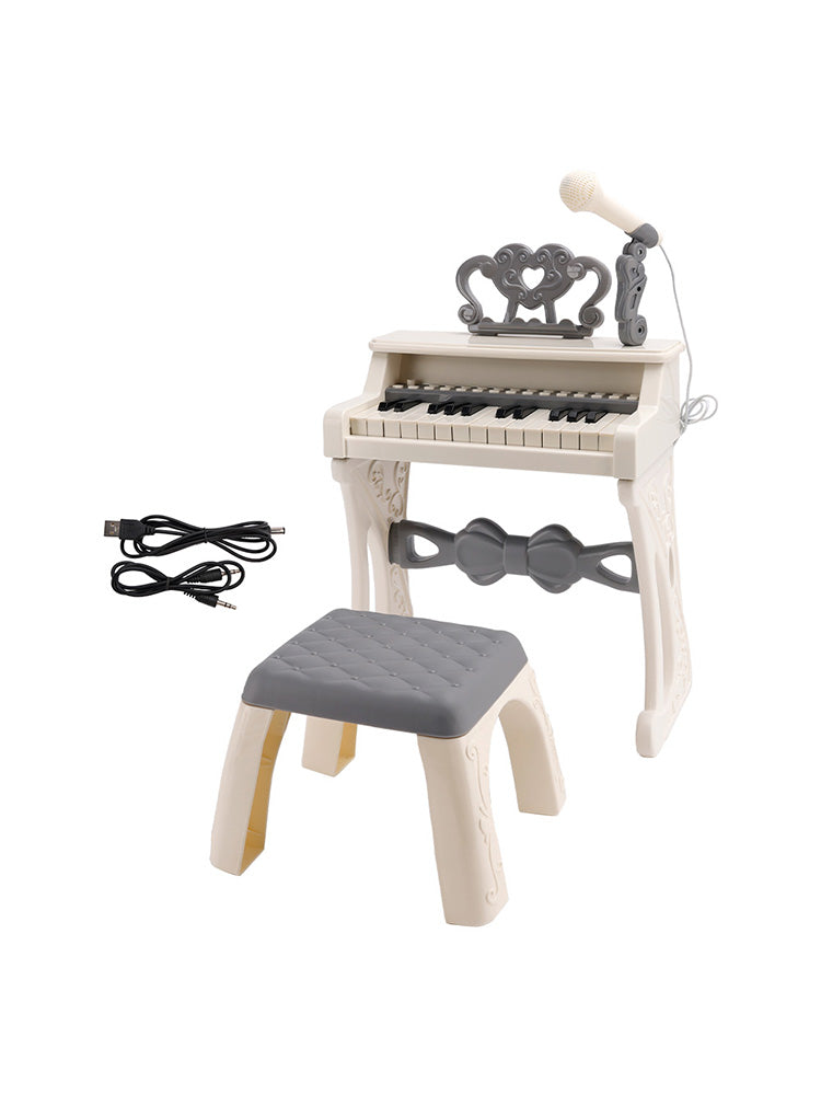 25-Key Kids Piano Toy with Stand & Stool,Microphone - Multifunctional Electronic Keyboard for Boys Girls Gift Ages 3+ (Pink)