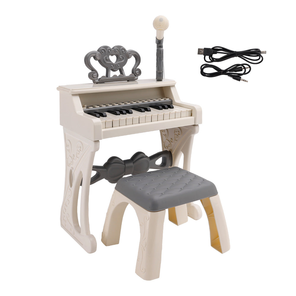 25-Key Kids Piano Toy with Stand & Stool,Microphone - Multifunctional Electronic Keyboard for Boys Girls Gift Ages 3+ (Pink)
