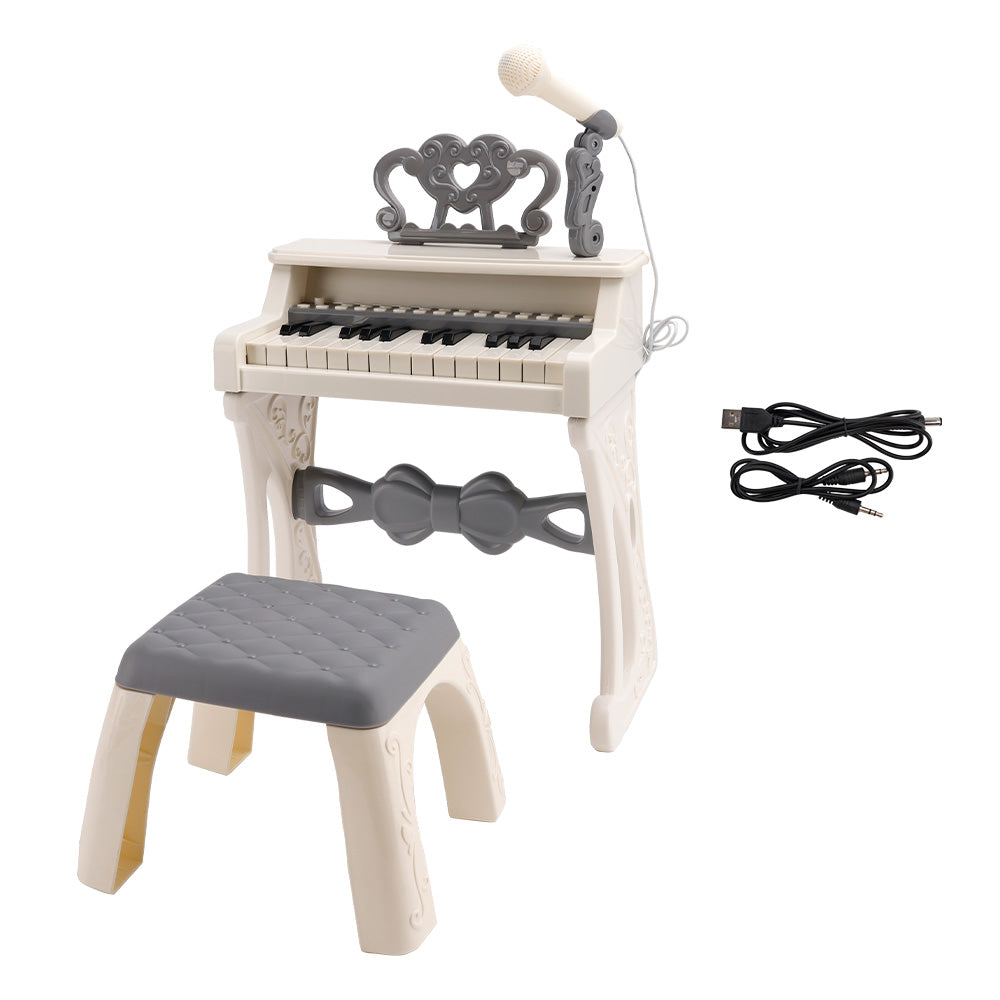 25-Key Kids Piano Toy with Stand & Stool,Microphone - Multifunctional Electronic Keyboard for Boys Girls Gift Ages 3+ (Pink)
