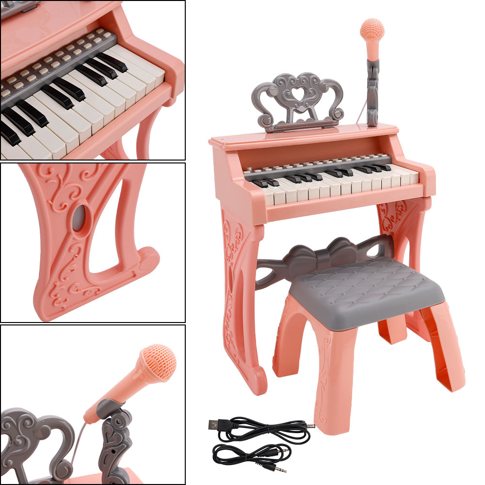 25-Key Kids Piano Toy with Stand & Stool,Microphone - Multifunctional Electronic Keyboard for Boys Girls Gift Ages 3+ (White)