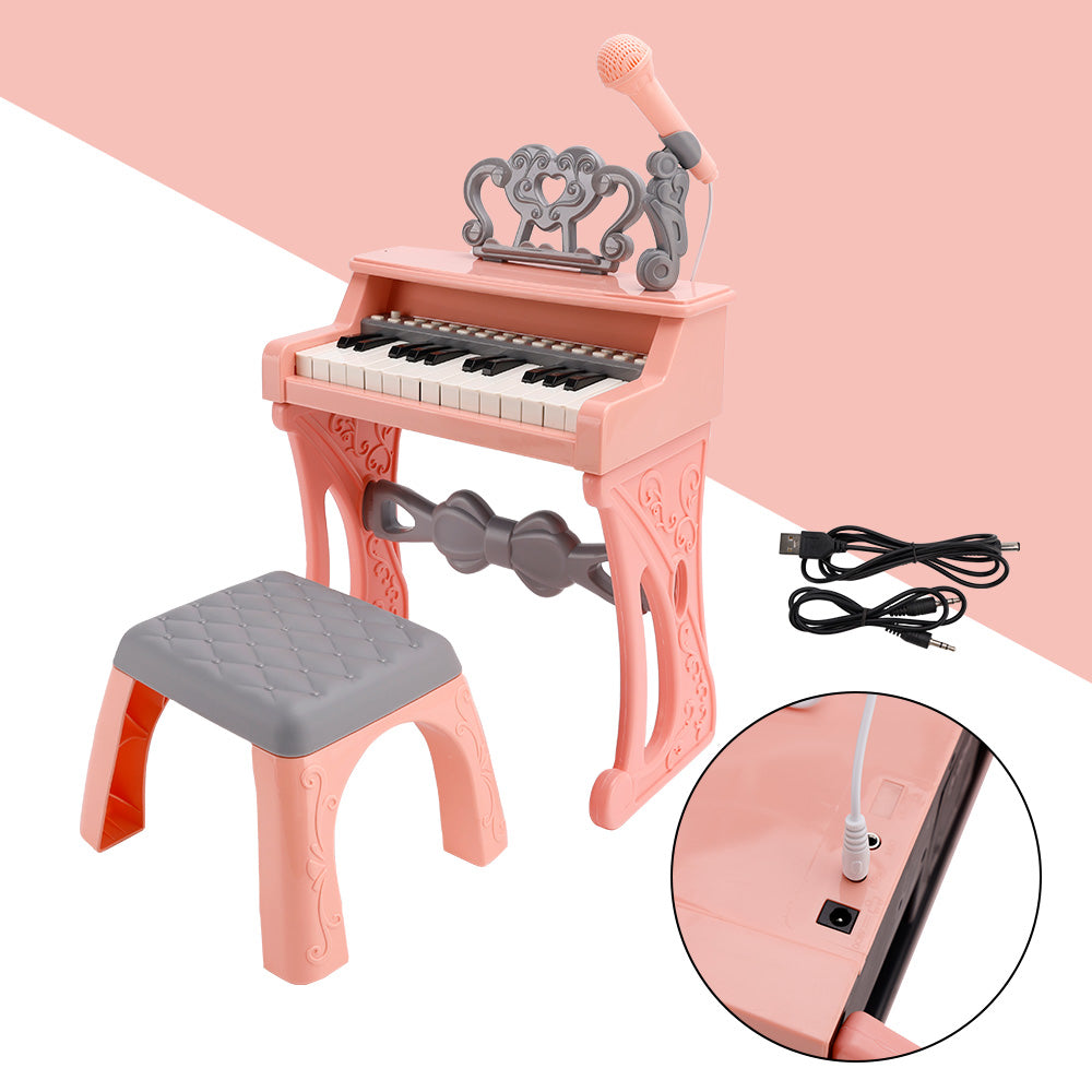 25-Key Kids Piano Toy with Stand & Stool,Microphone - Multifunctional Electronic Keyboard for Boys Girls Gift Ages 3+ (White)
