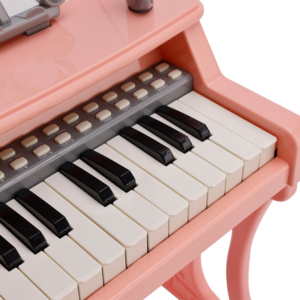 25-Key Kids Piano Toy with Stand & Stool,Microphone - Multifunctional Electronic Keyboard for Boys Girls Gift Ages 3+ (White)