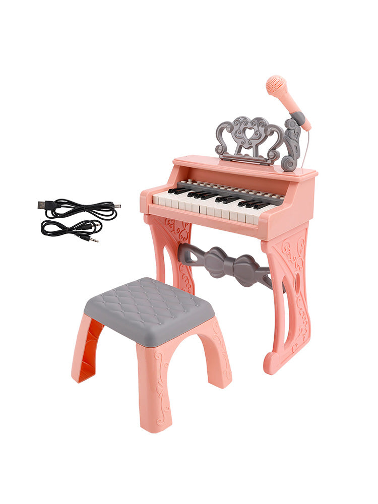 25-Key Kids Piano Toy with Stand & Stool,Microphone - Multifunctional Electronic Keyboard for Boys Girls Gift Ages 3+ (White)