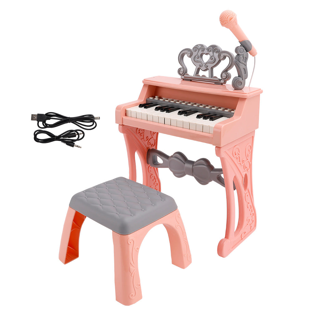 25-Key Kids Piano Toy with Stand & Stool,Microphone - Multifunctional Electronic Keyboard for Boys Girls Gift Ages 3+ (White)