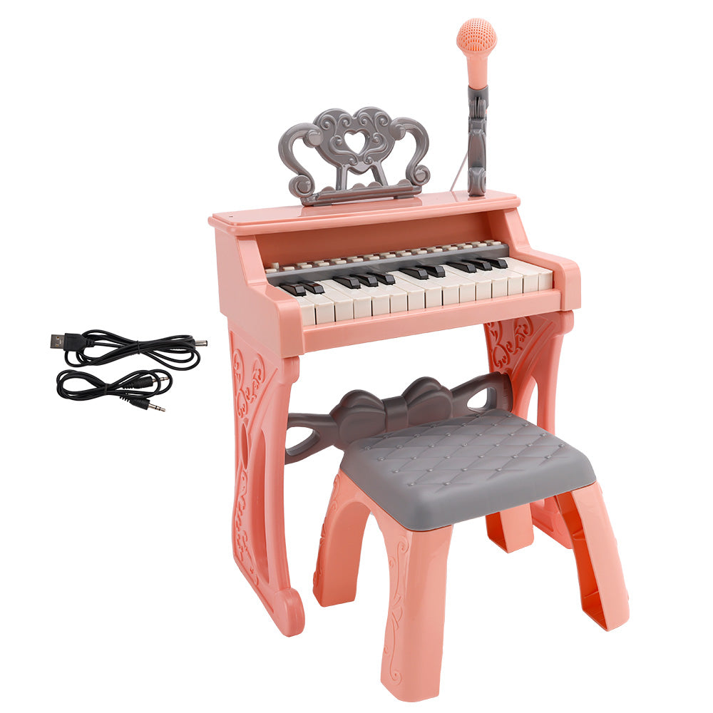 25-Key Kids Piano Toy with Stand & Stool,Microphone - Multifunctional Electronic Keyboard for Boys Girls Gift Ages 3+ (White)