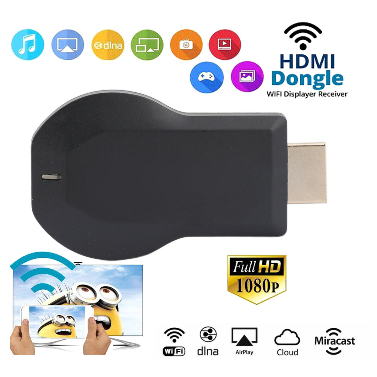 M4 Plus 1080P WiFi Display Dongle, Wireless HDMI Adapter for TV, Supports Airplay & Miracast for iPhone, Android