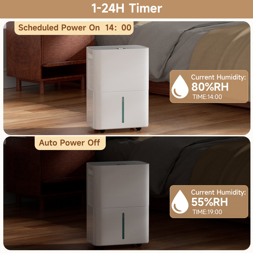 Smart Dehumidifier with Drain Hose - 26 Pints for Basement, Home, RV & Large Room