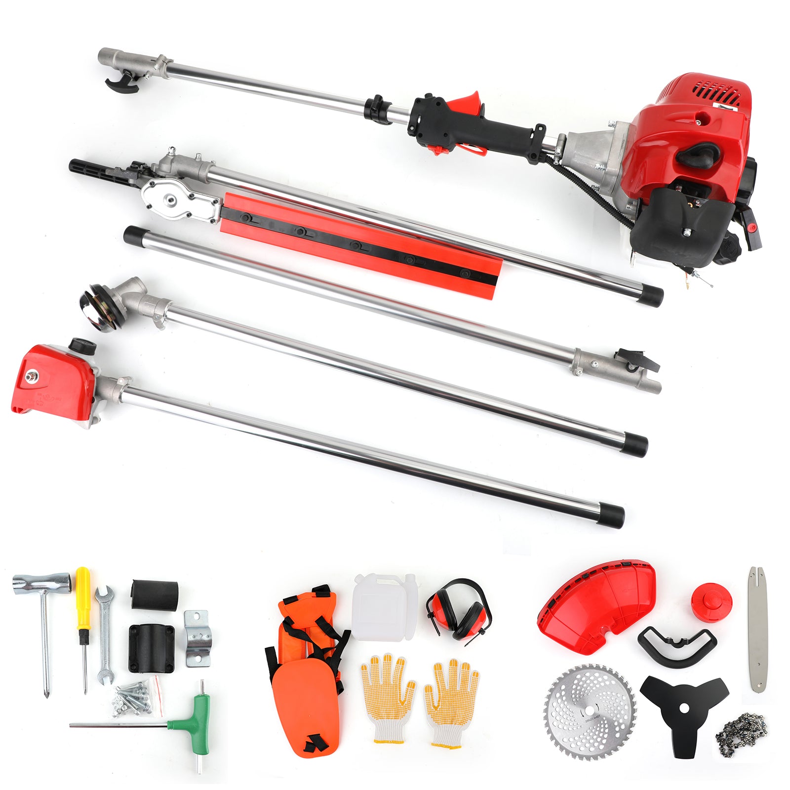 5-in-1 52cc Petrol Garden Tool Set – Hedge Trimmer, Chainsaw, Brush Cutter, Pole Saw & More