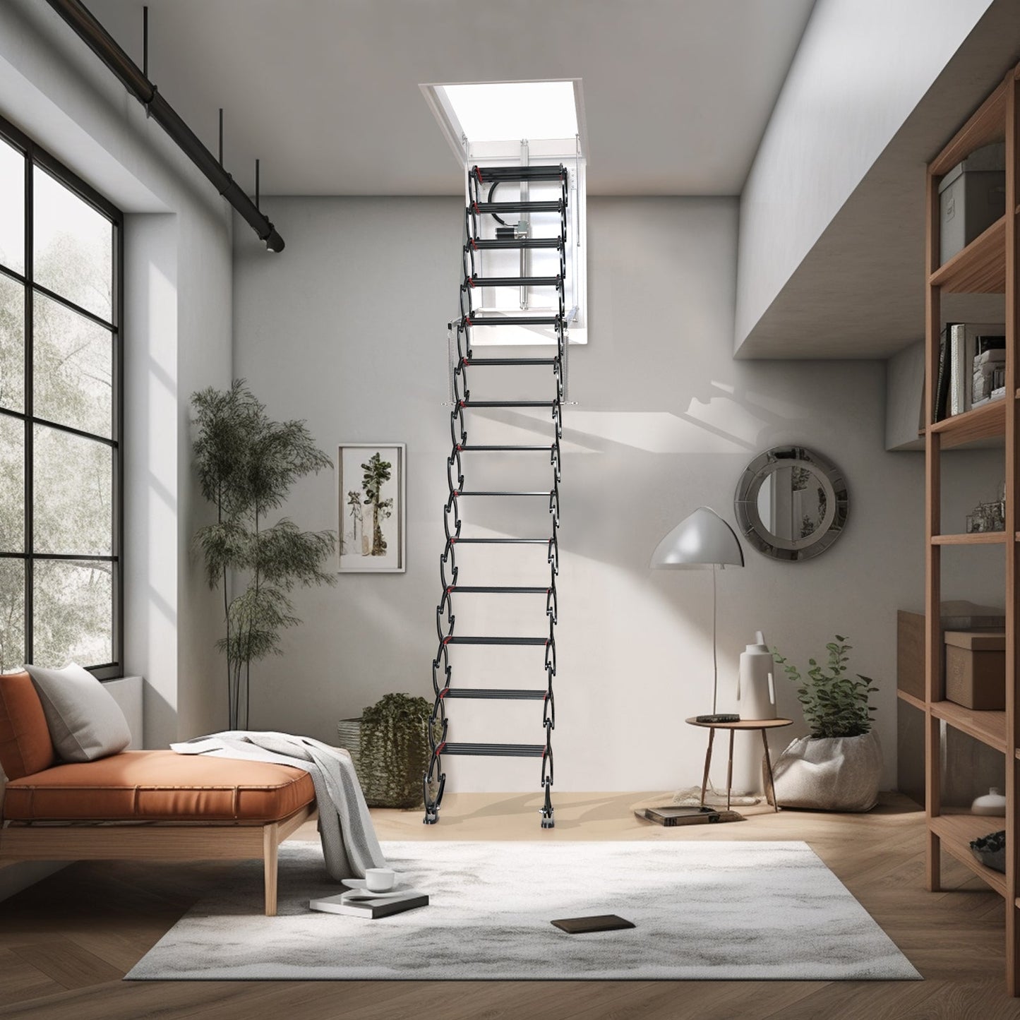 Electric Folding Attic Ladder, 13-Step for up to 11.8ft Ceilings, Fits 35" x 27.5" Opening, 500 lbs Capacity (Black)