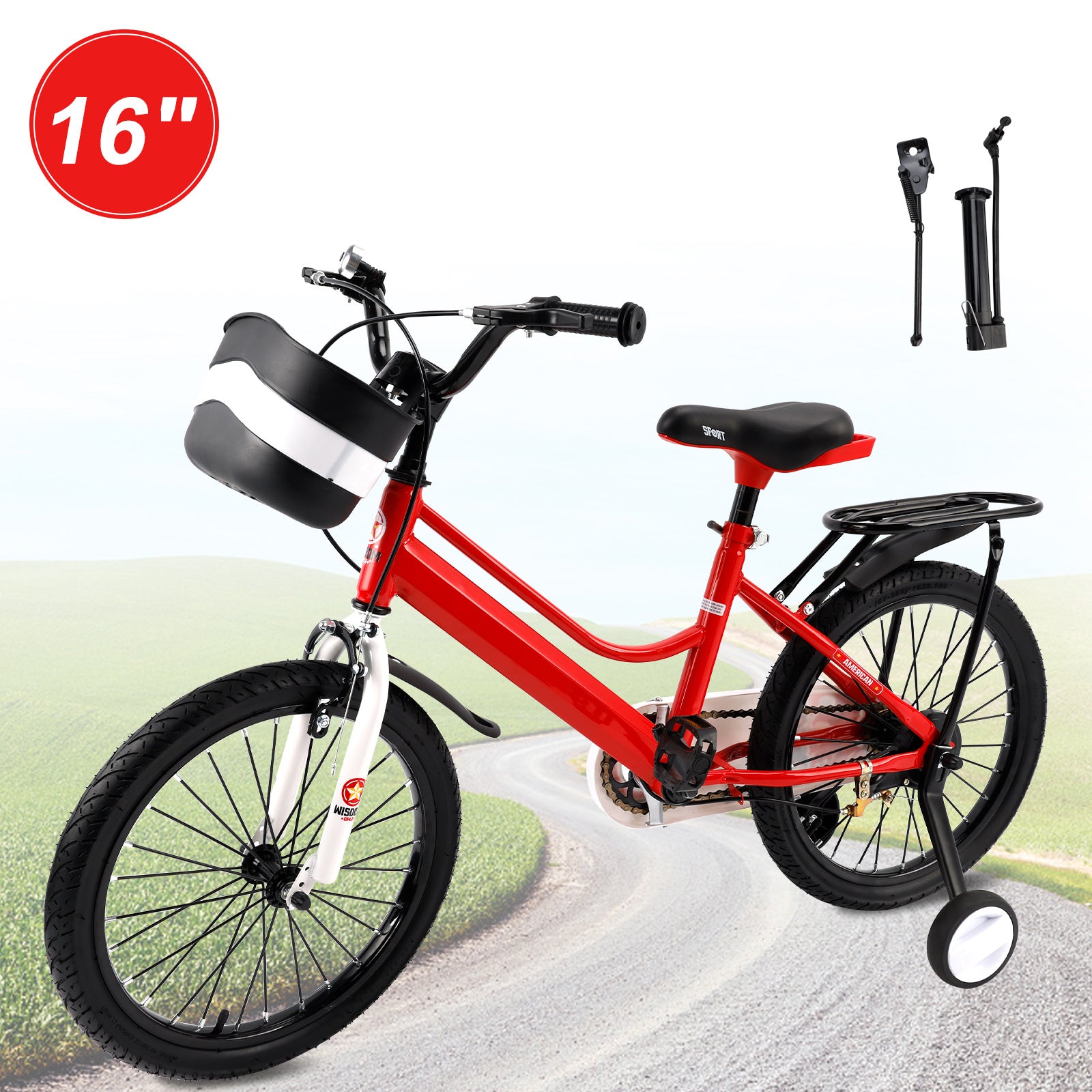 16" Kids Bike for Boys and Girls with auxiliary wheels & Rack Dark Blue