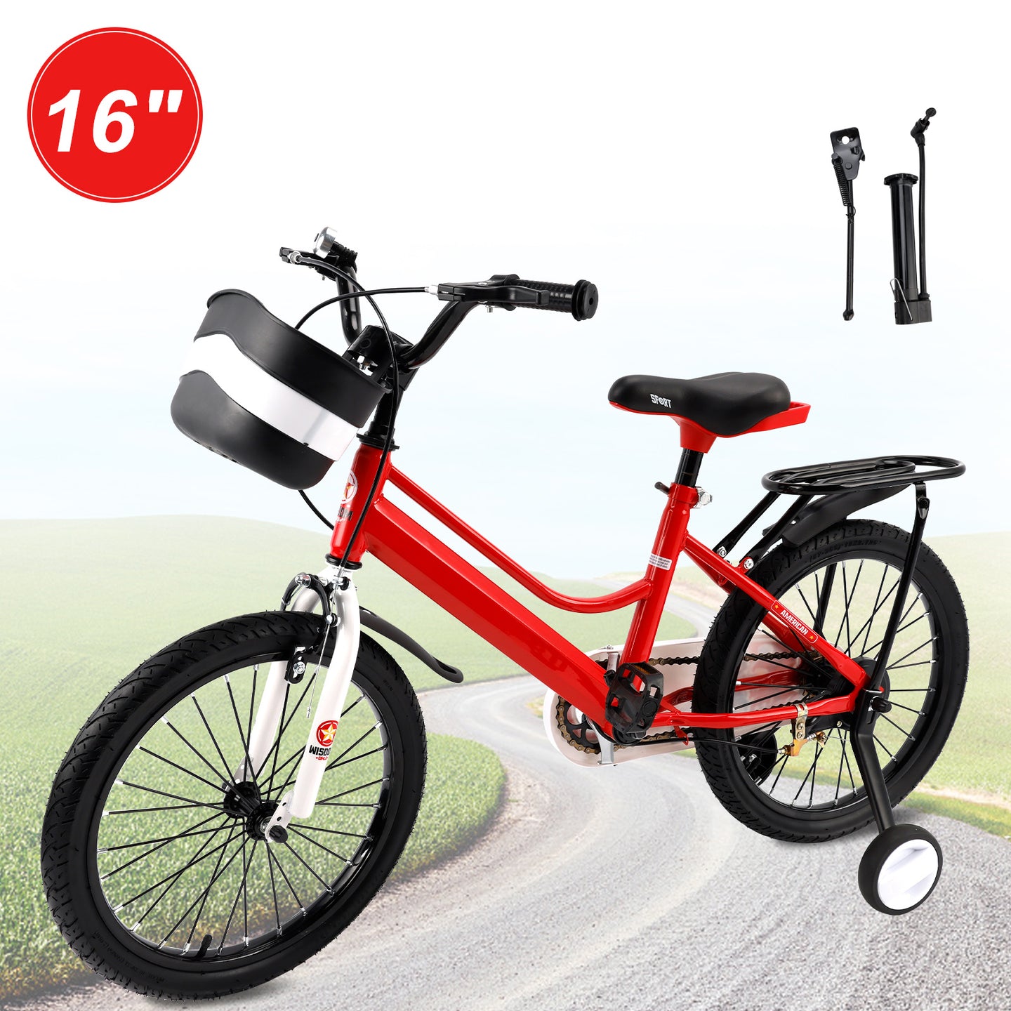 16" Kids Bike for Boys and Girls with auxiliary wheels & Rack Dark Blue