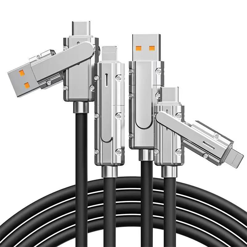 1M Data Cable 4-in-1 PD Flash Charging Cable Two in Two 120W Super Fast Charger Cable for iPhone/Samsung/Android Phones