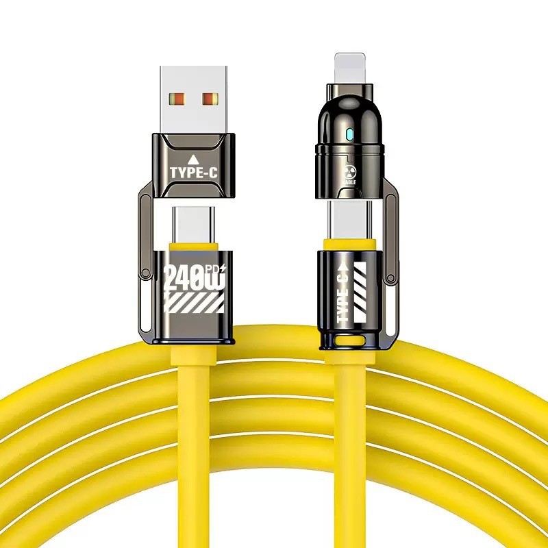 240W Fast Charging Atomic 4-in-1 Data Cable 2-in-2 Dual Type-C Cord For iPhone 5-17 And Samsung Android Phones Daily Use