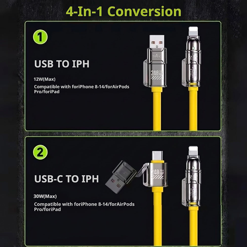 240W Fast Charging Atomic 4-in-1 Data Cable 2-in-2 Dual Type-C Cord For iPhone 5-17 And Samsung Android Phones Daily Use