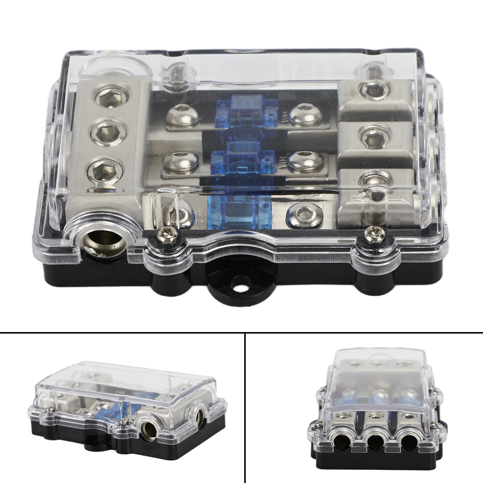 3-Way Mini ANL Power Distribution Block with 60A Fuses for Car Audio, Accepts 2/4GA In, 4/8GA Out