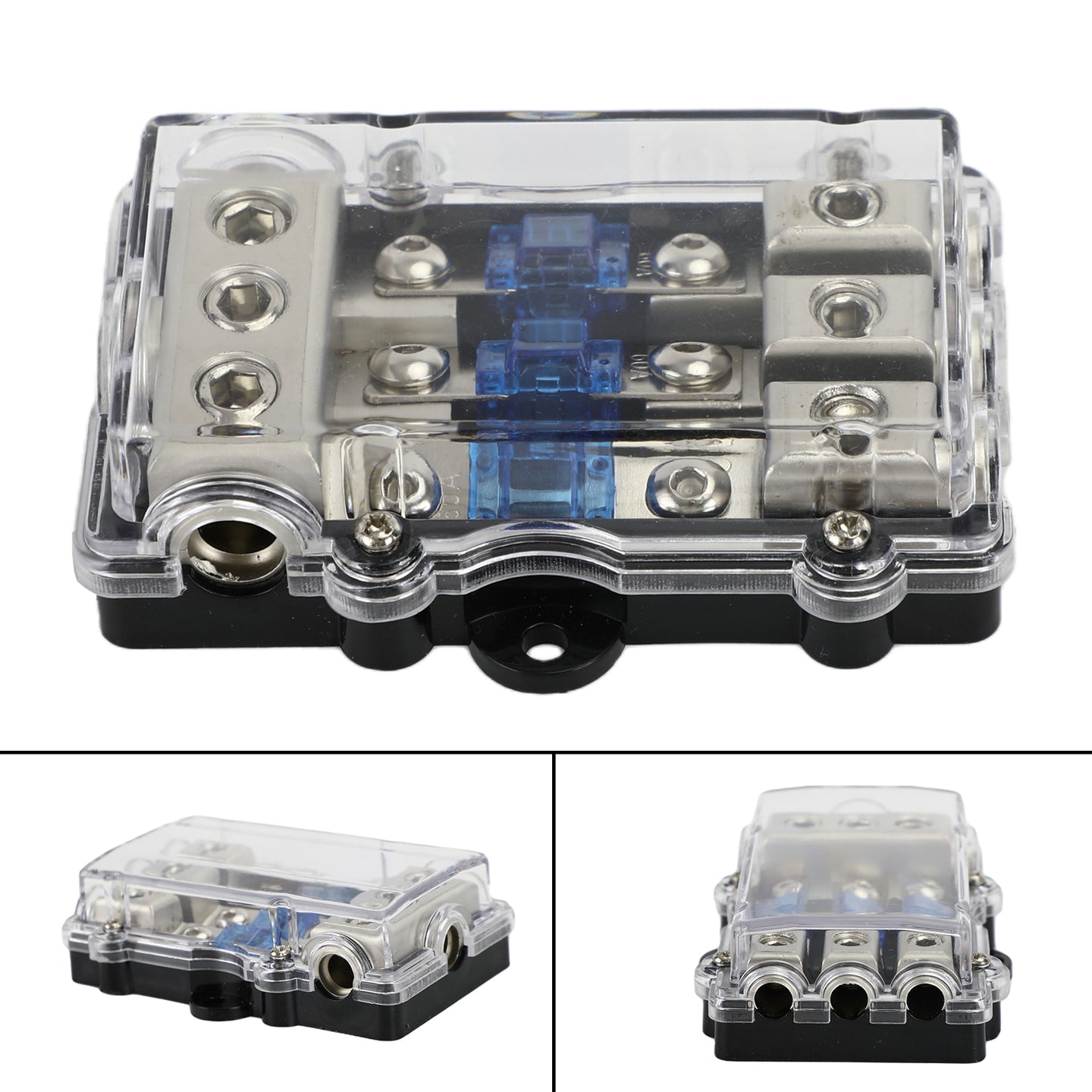 3-Way Mini ANL Power Distribution Block with 60A Fuses for Car Audio, Accepts 2/4GA In, 4/8GA Out