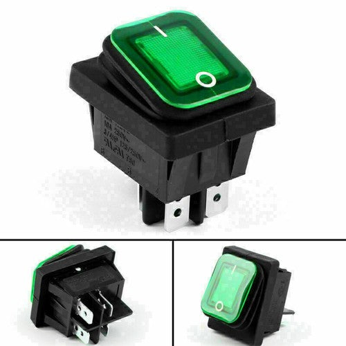1℅ RLEIL RL2-102 Waterproof IP65 Car Rocker Switch 4Pin 125/250VAC Green P1