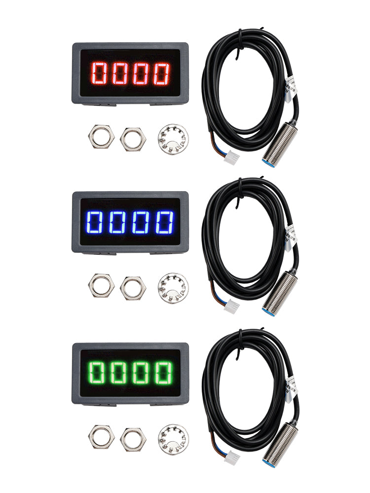 Tachometer 4 Digital LED Tach RPM Speed Meter + Hall Proximity Switch Sensor NPN, Green