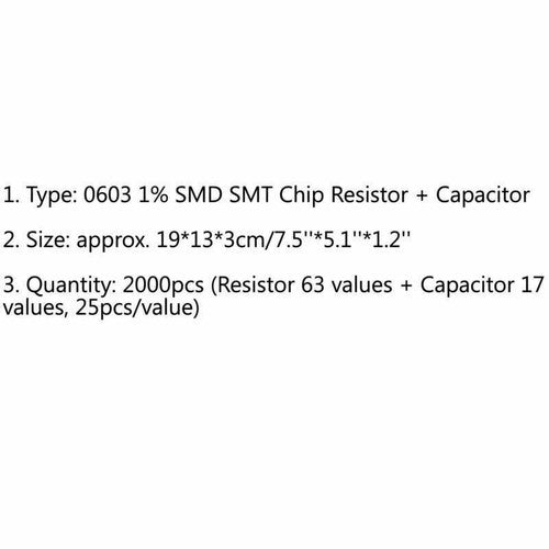 2000x 0603 1% SMD Chip SMT Resistor 63 Values+Capacitor 17 Value Sample Book UE