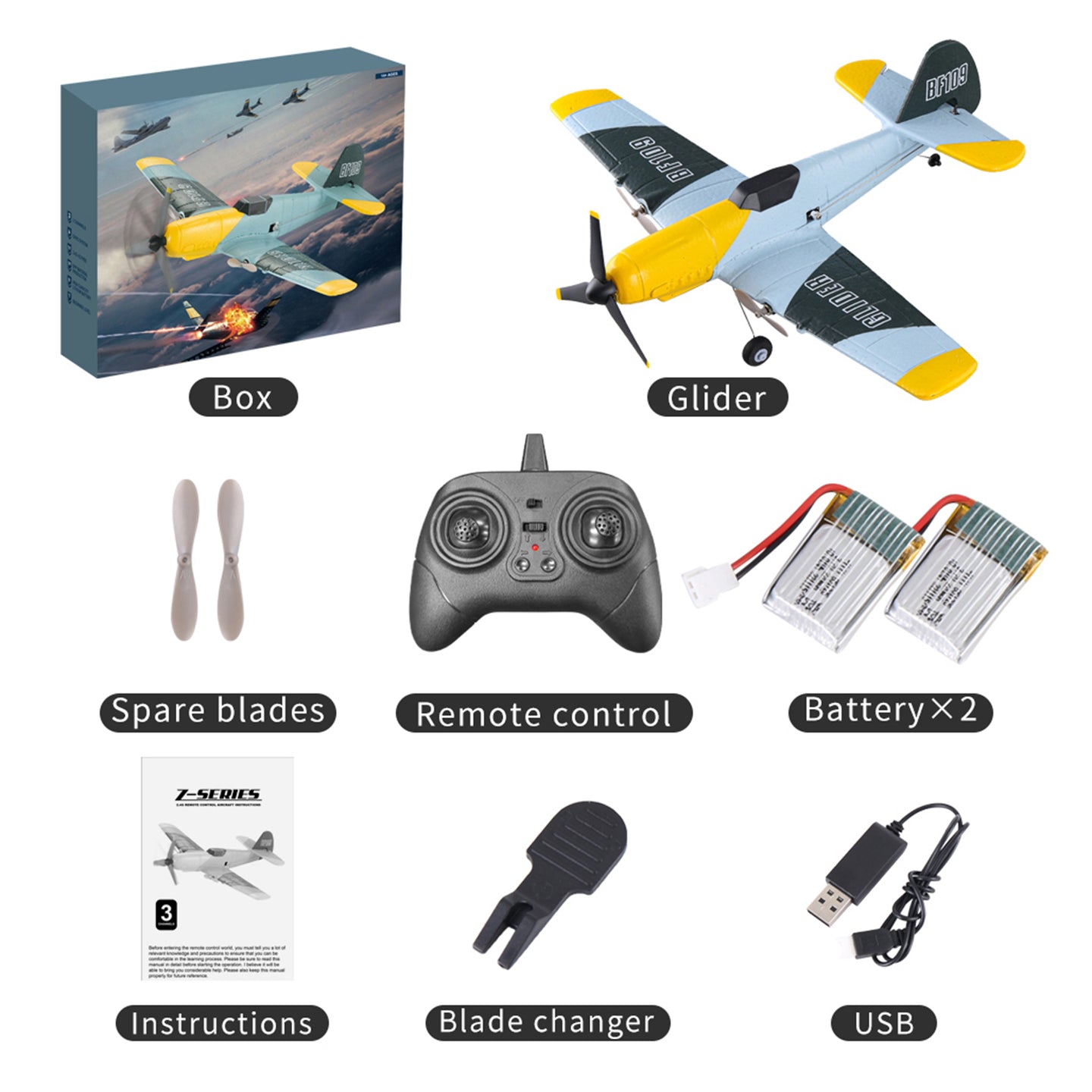 RC Airplane BF-109 Warbird – 3 Channel Remote Control Plane with 2.4GHz, 6-Axis Gyro & 2 Batteries