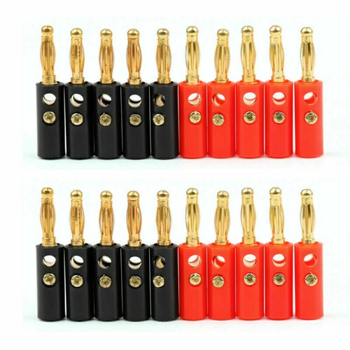 20 Pcs High Quality 4mm Banana Plug Gold Plated Red Black Lenth 40mm Adapter