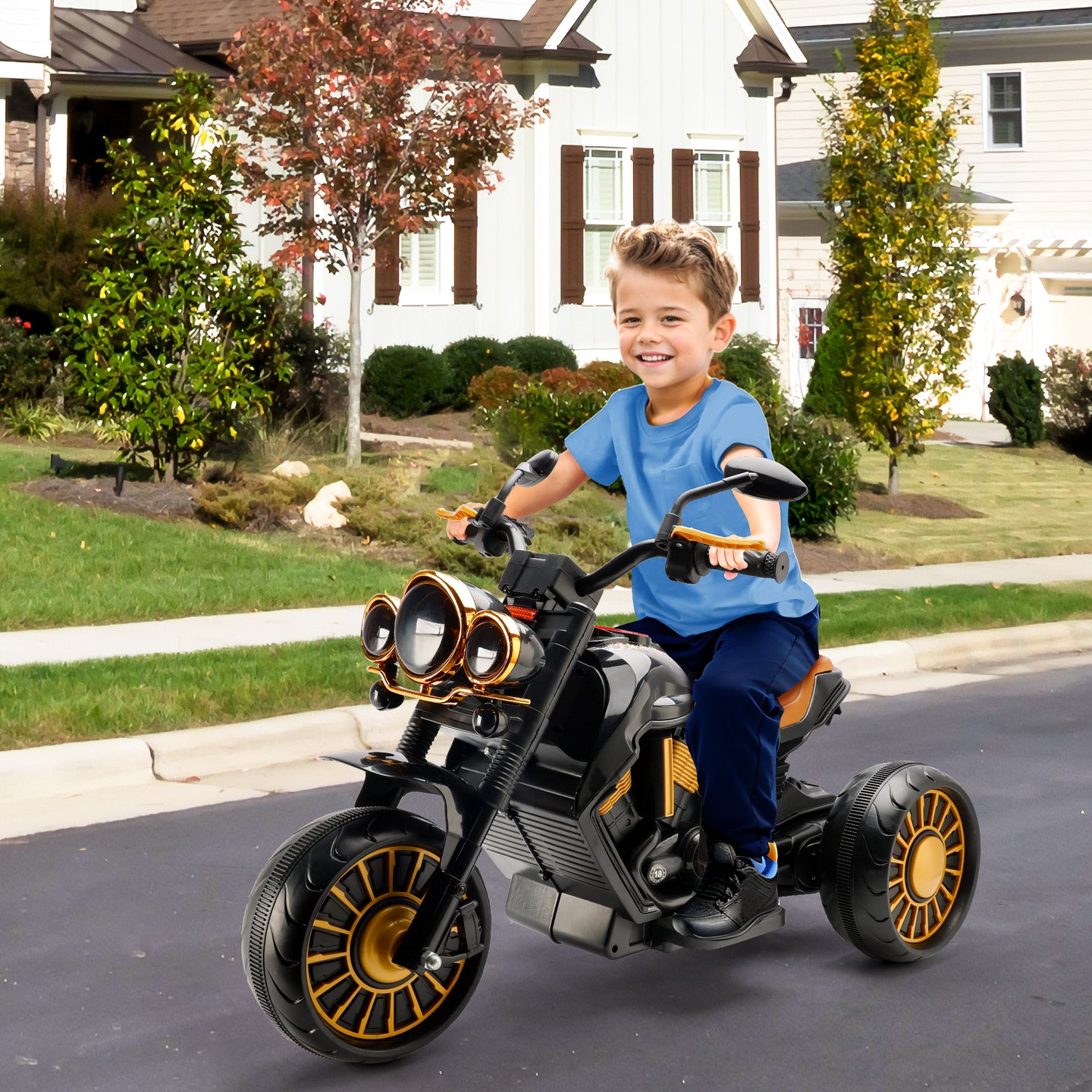 3-Wheel Kids Ride-On Motorcycle, Electric Dual-Drive w/ LED Lights (Black), Ages 1–8 (Copy)