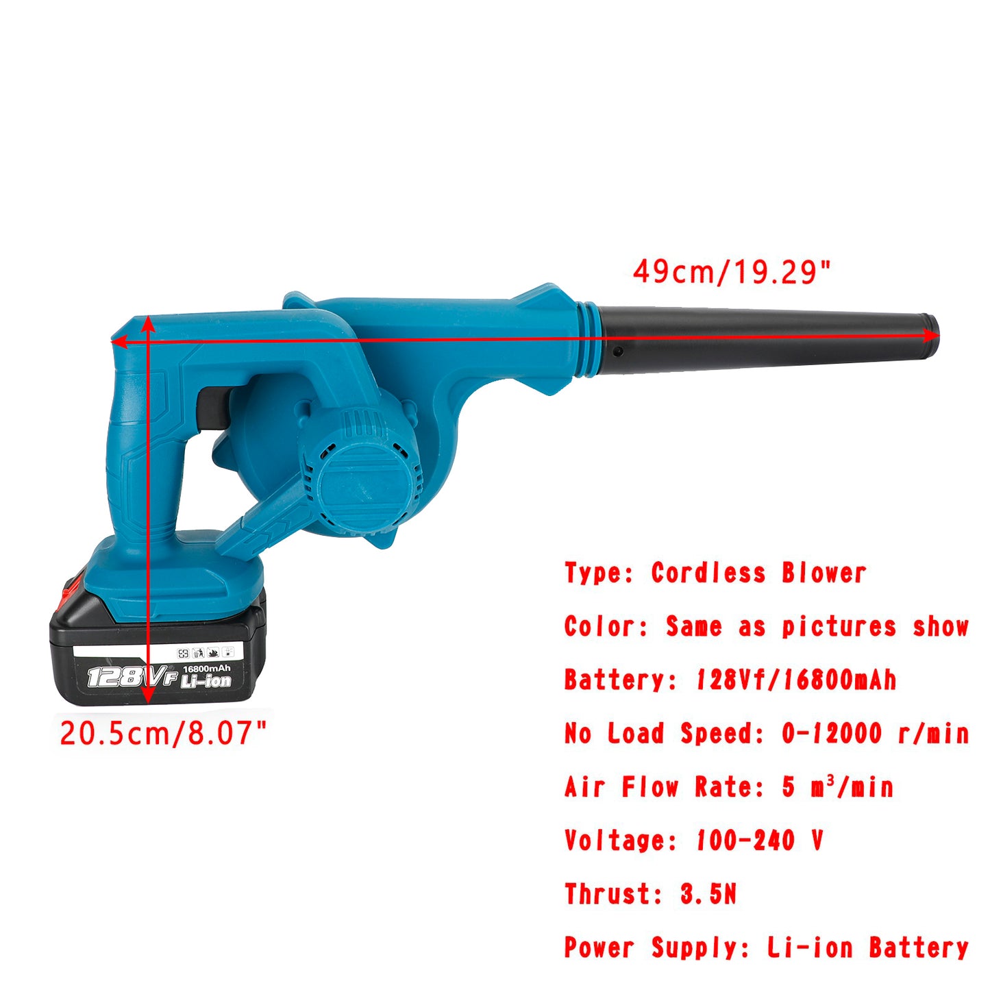 128VF 2-in-1 Cordless Leaf Blower & Vacuum – Battery-Powered Yard Dust Cleaner with Rechargeable Battery