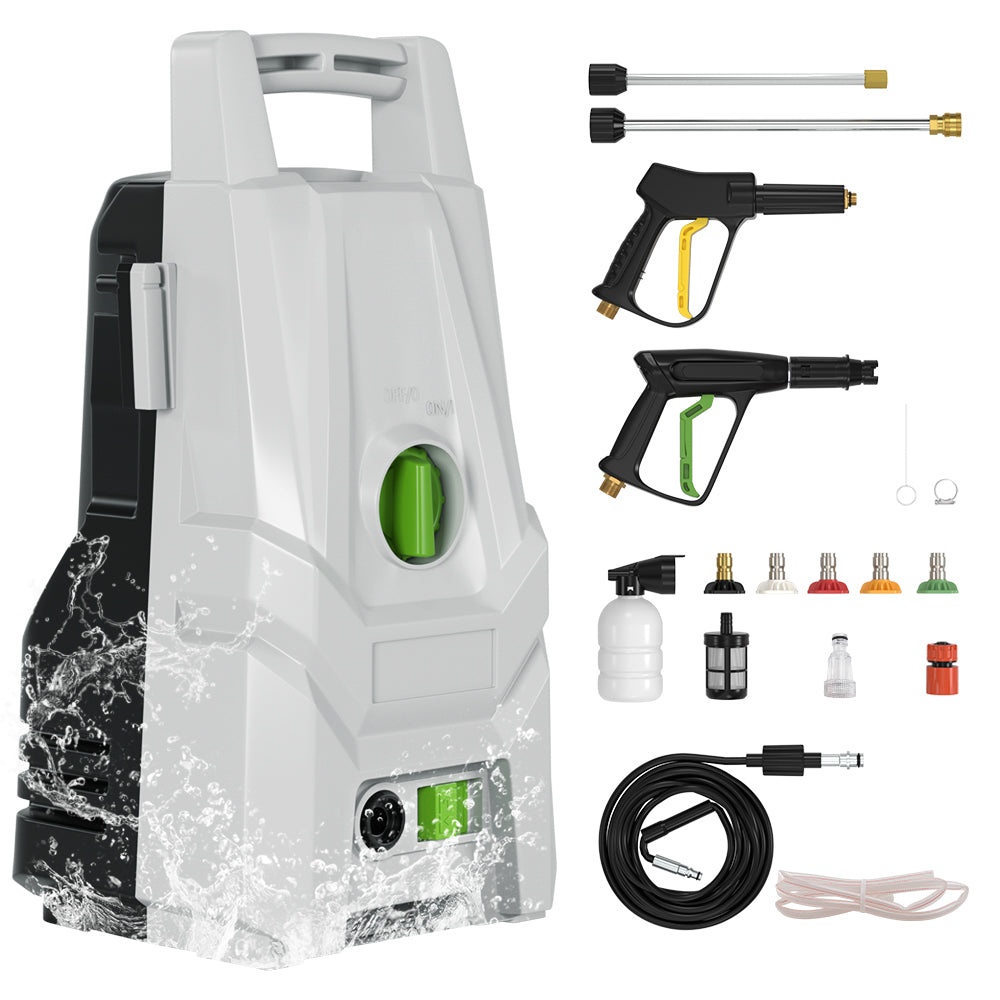 3200 PSI 1.8 GPM Electric Pressure Washer, 1400W High Power Cleaner with 2 Guns & 5 Nozzles for Cars, Patios, Decks