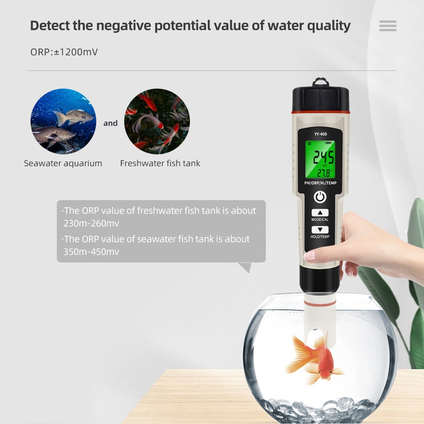 Digital Hydrogen Water Tester, 4-in-1 Meter for H2, pH, ORP & Temperature for Bottles & Generators