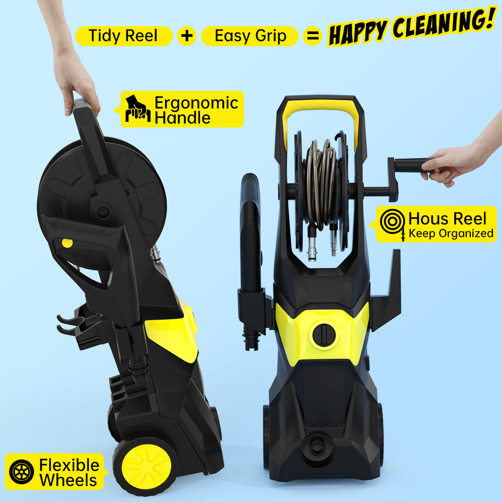 3000 PSI 2.6 GPM Electric Pressure Washer with Hose Reel & Foam Cannon for Cars, Decks, Patios & Driveways
