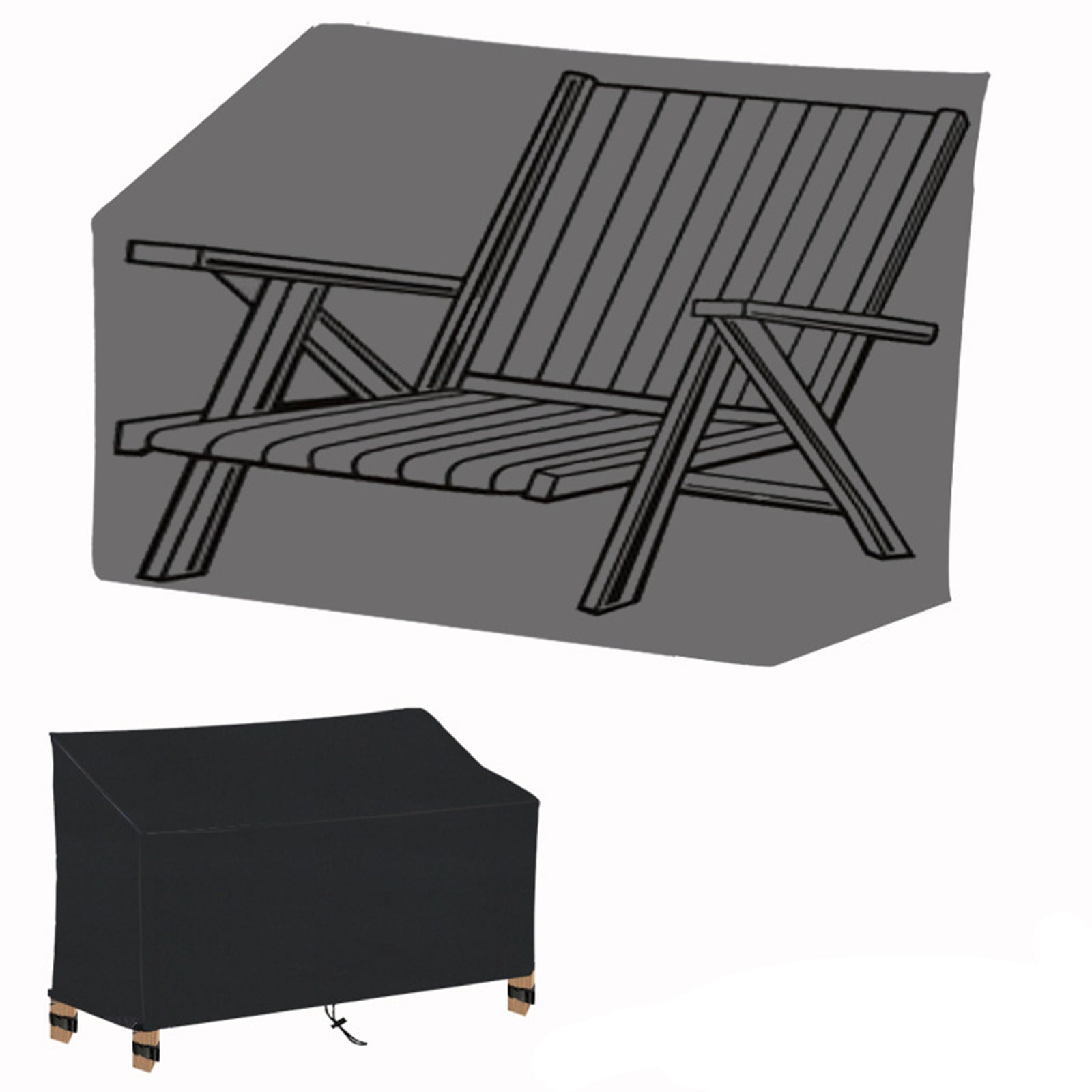 Black Waterproof Heavy Duty Garden Couch Outdoor 2/3/4 Seater Bench Seat Cover, 2Seats 134x66x89cm