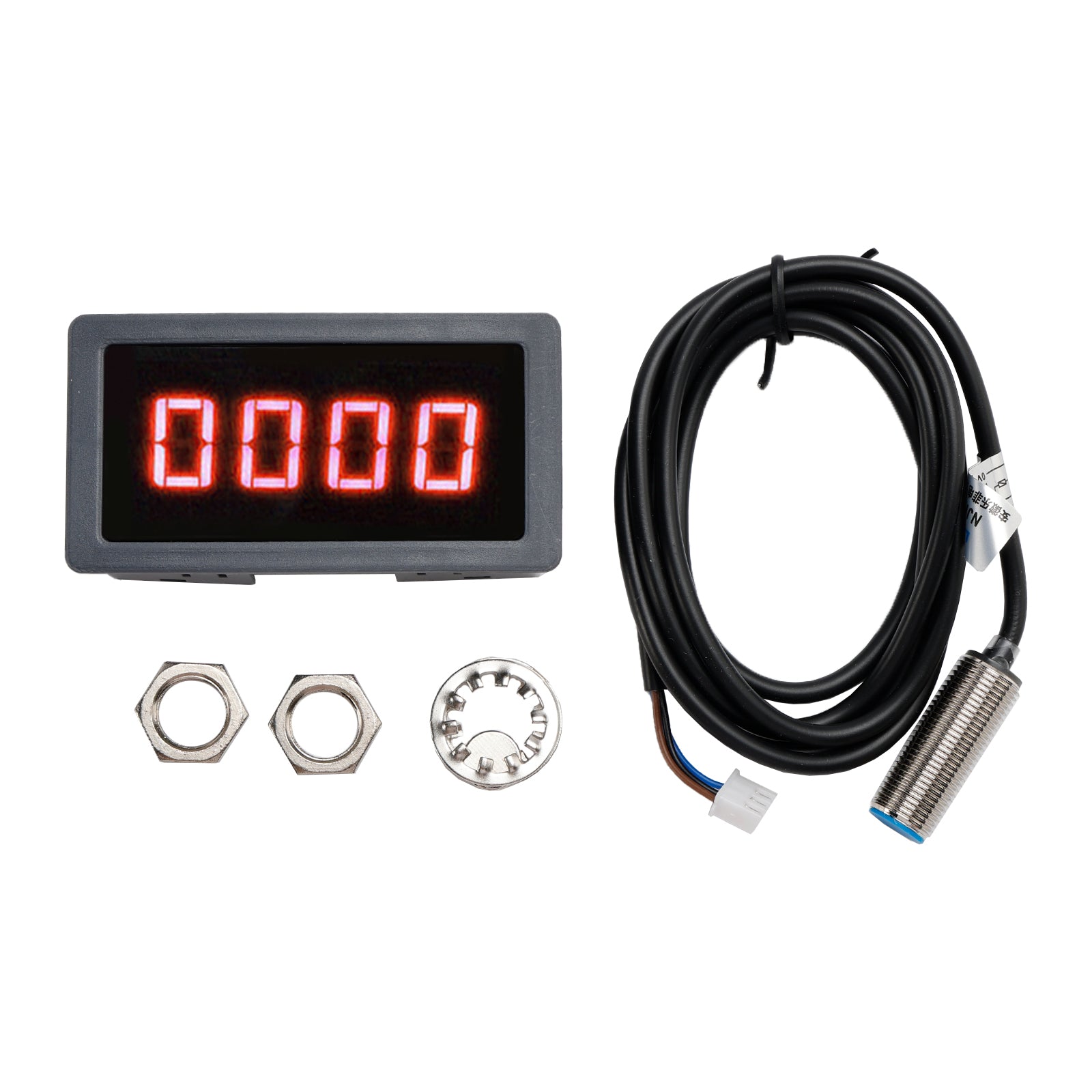 Tachometer 4 Digital LED Tach RPM Speed Meter + Hall Proximity Switch Sensor NPN, Green