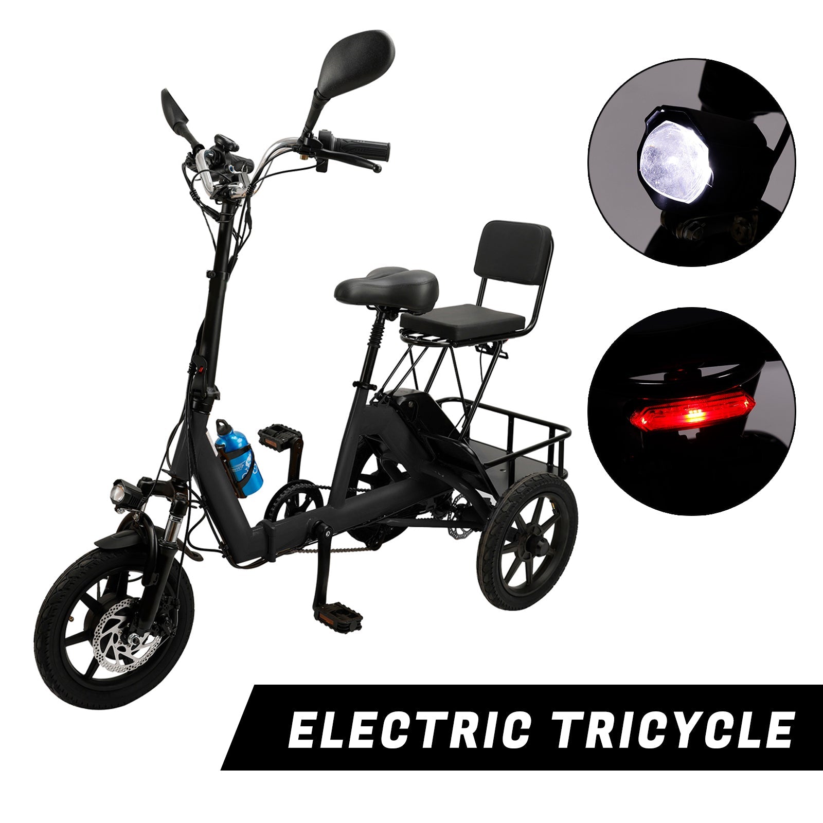 Black Foldable Electric Trike with 350W Motor & 70km Range