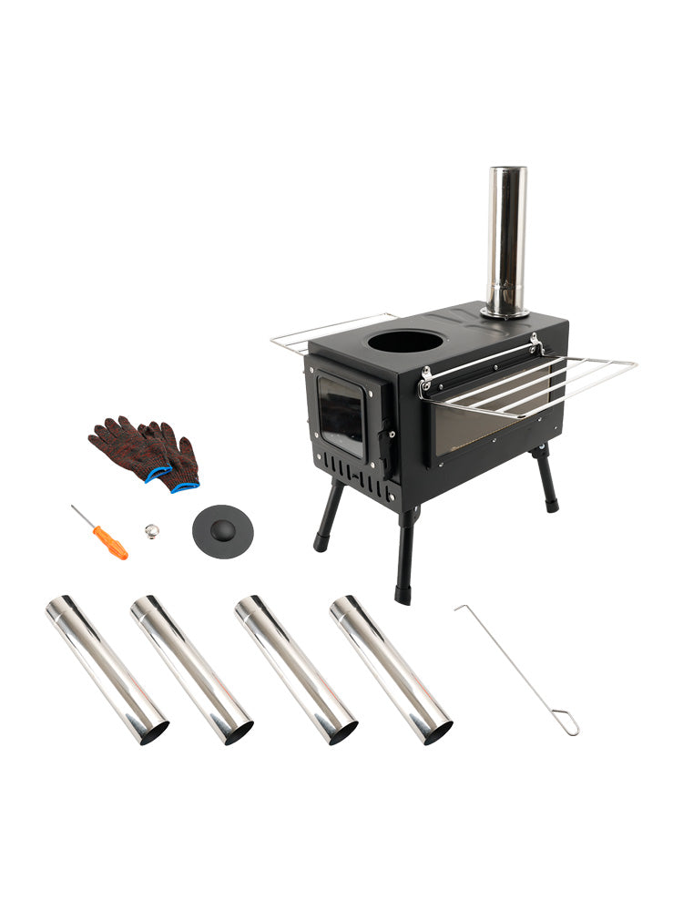 Outdoor Portable Tent Camping Wood Burning Stove with Pipe For Tent Cooking