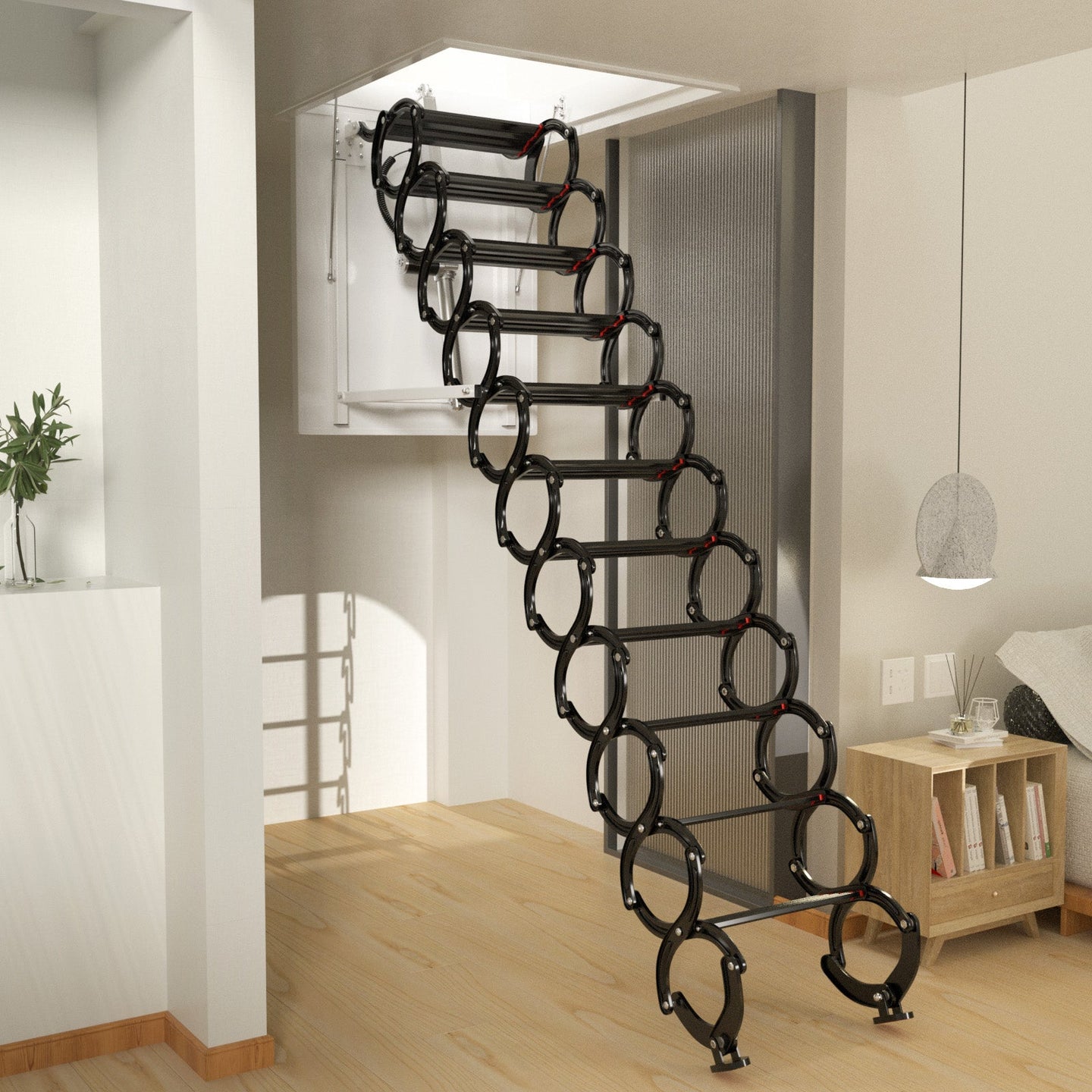11 Steps 3m Electirc Attic Ladder Aluminum Folding With Remote Loft 31.5*35.4inch