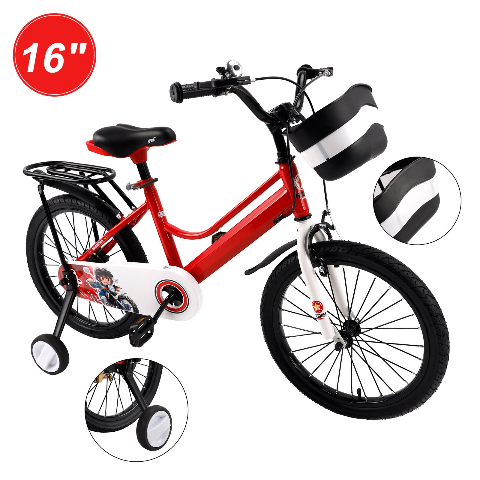 16" Kids Bike for Boys and Girls with auxiliary wheels & Rack Dark Blue