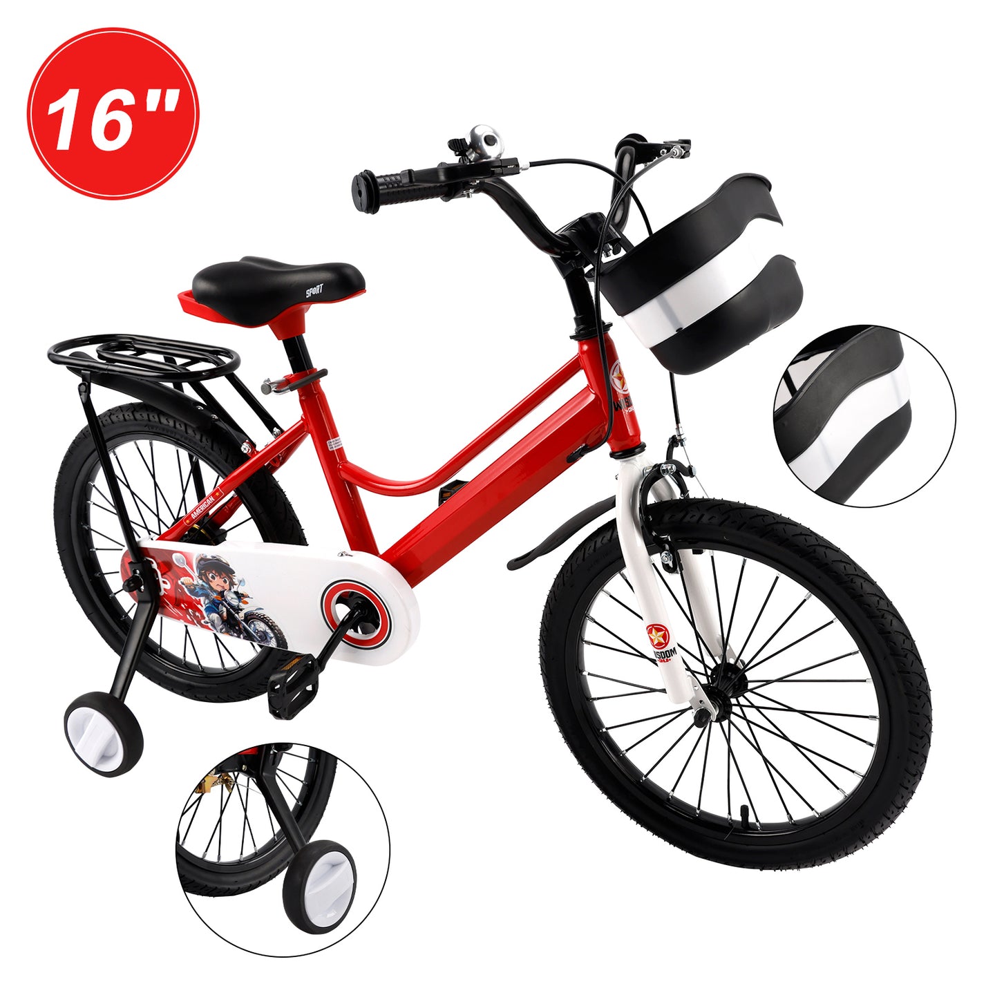 16" Kids Bike for Boys and Girls with auxiliary wheels & Rack Dark Blue