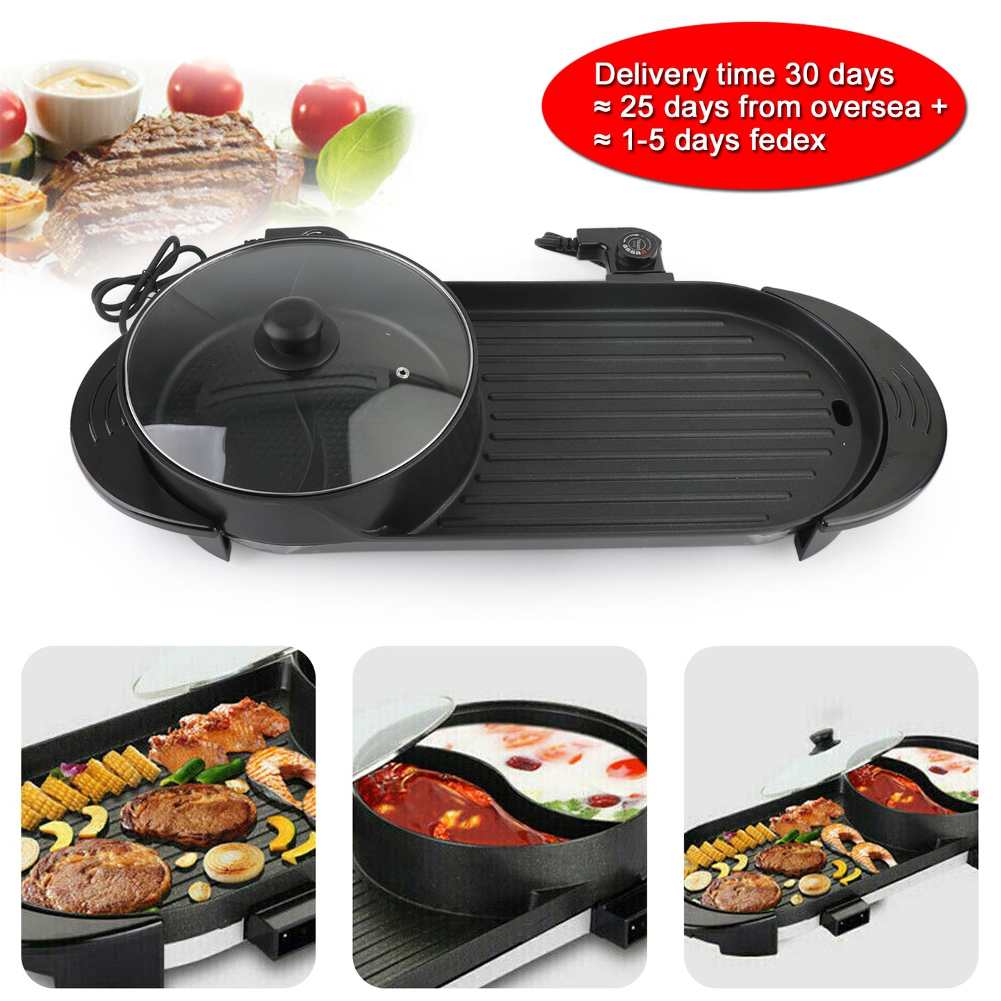 2-in-1 Electric Hot Pot & Smokeless Indoor Grill (110V)