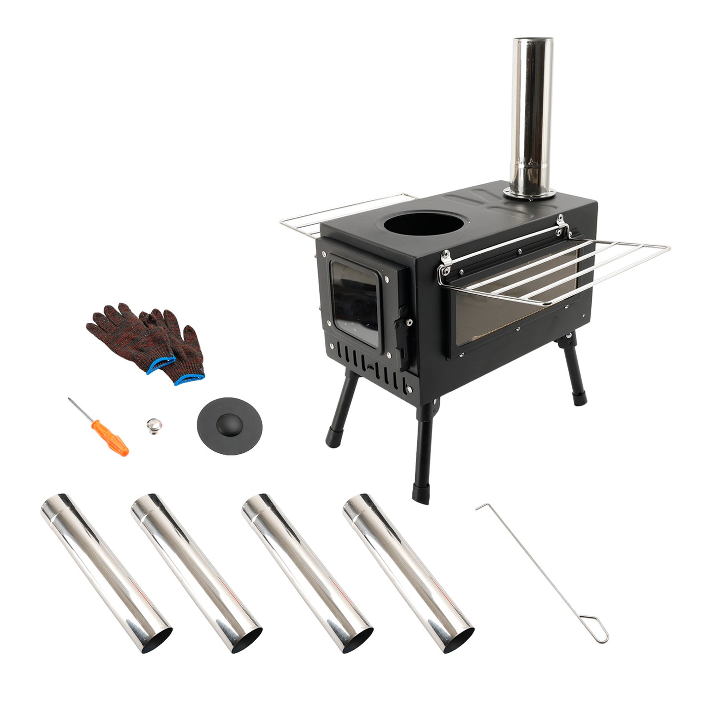 Outdoor Portable Tent Camping Wood Burning Stove with Pipe For Tent Cooking
