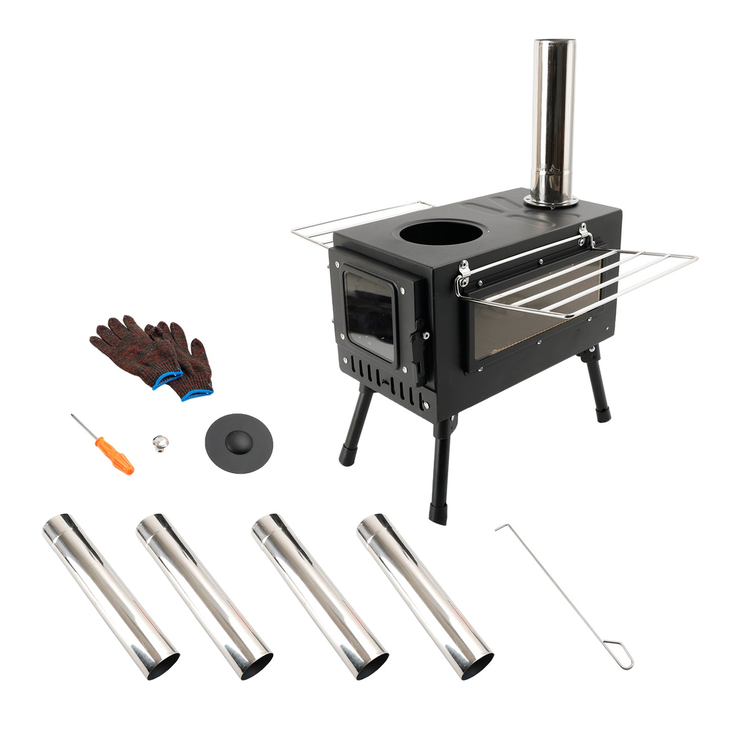 Outdoor Portable Tent Camping Wood Burning Stove with Pipe For Tent Cooking