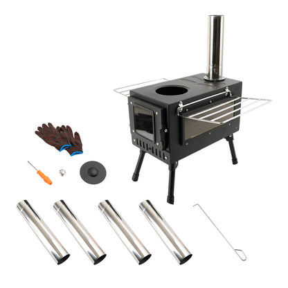 Outdoor Portable Tent Camping Wood Burning Stove with Pipe For Tent Cooking