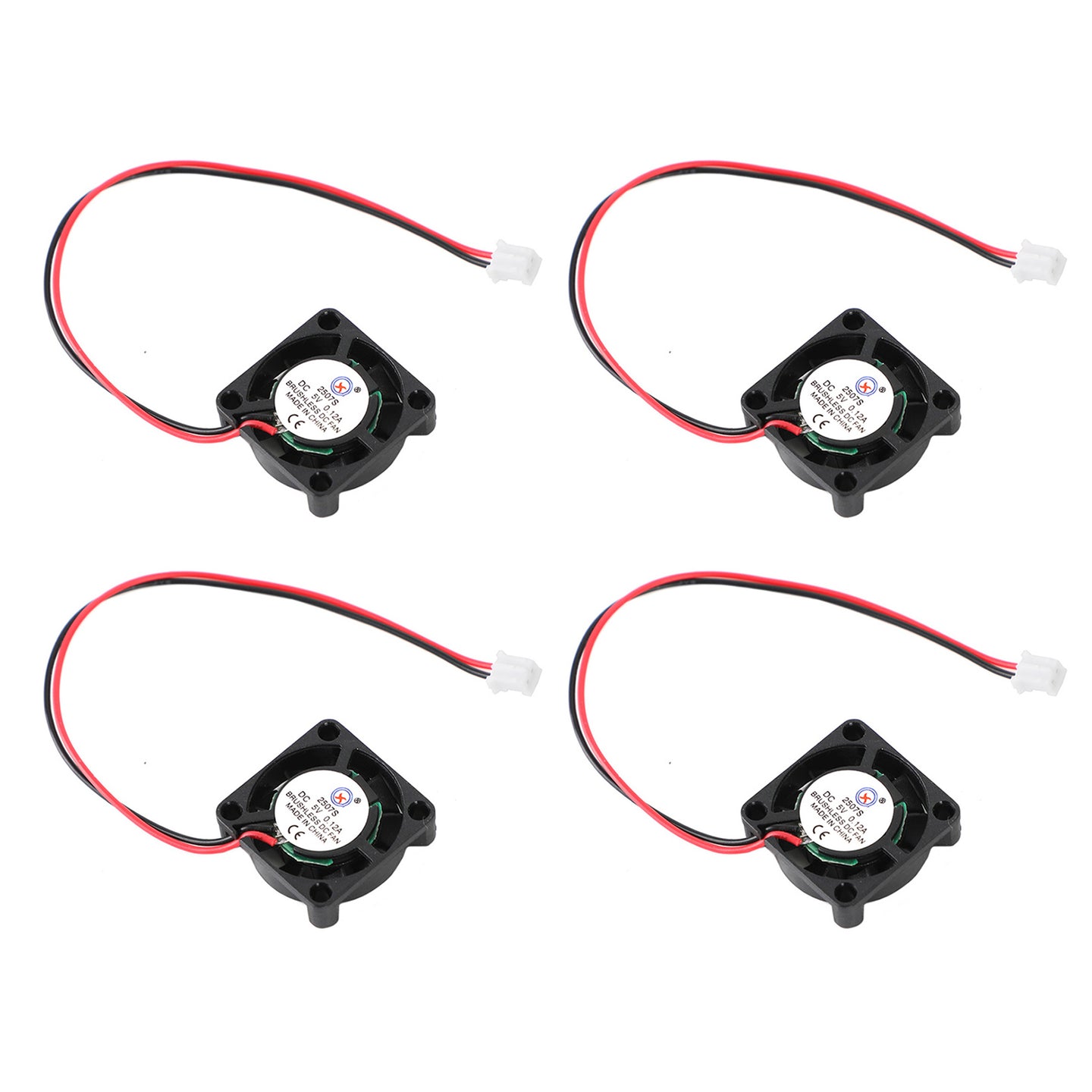 4x Brushless DC Cooling Blower Fan 5V 0.12A 2507S 25x25x7mm Sleeve 2 Pin Wire