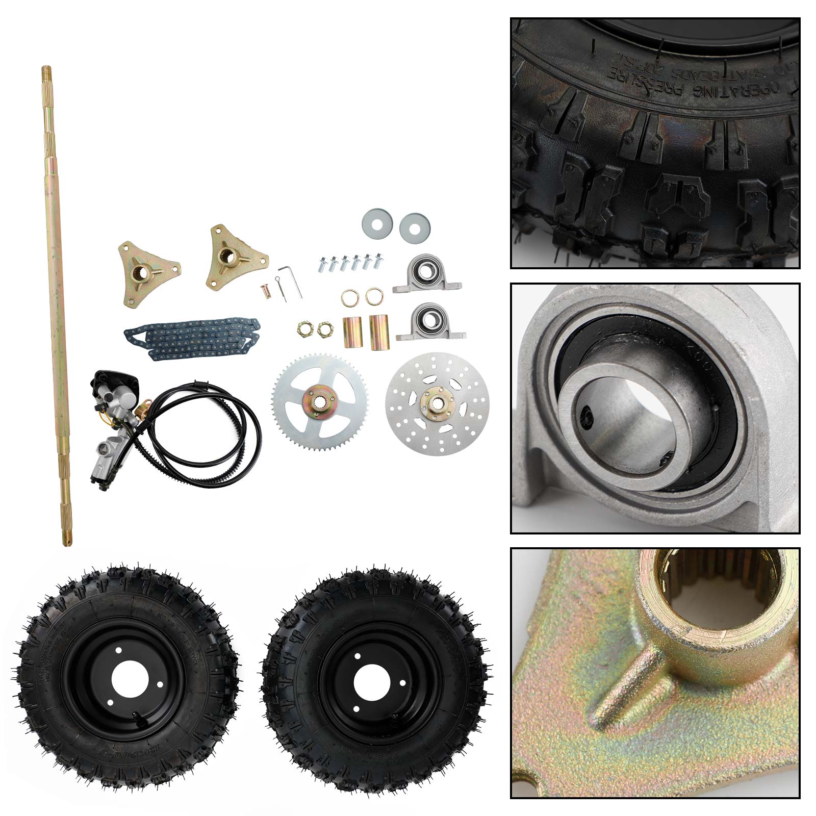 29" (740mm) Complete Rear Live Axle Kit with 6" Wheels, Tires, T8F Sprocket & Brake for Go Kart ATV Drift Trike