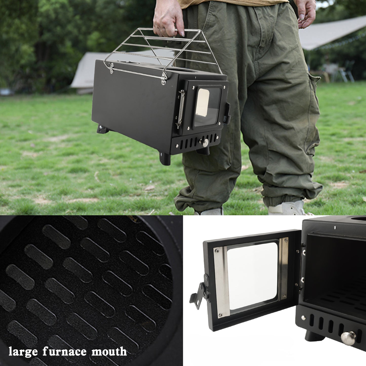 Outdoor Portable Tent Camping Wood Burning Stove with Pipe For Tent Cooking