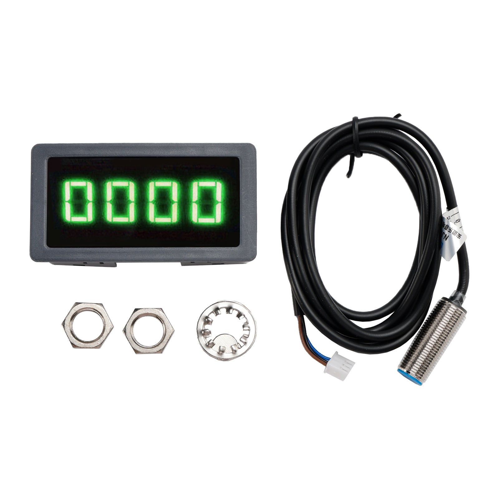 Tachometer 4 Digital LED Tach RPM Speed Meter + Hall Proximity Switch Sensor NPN, Green