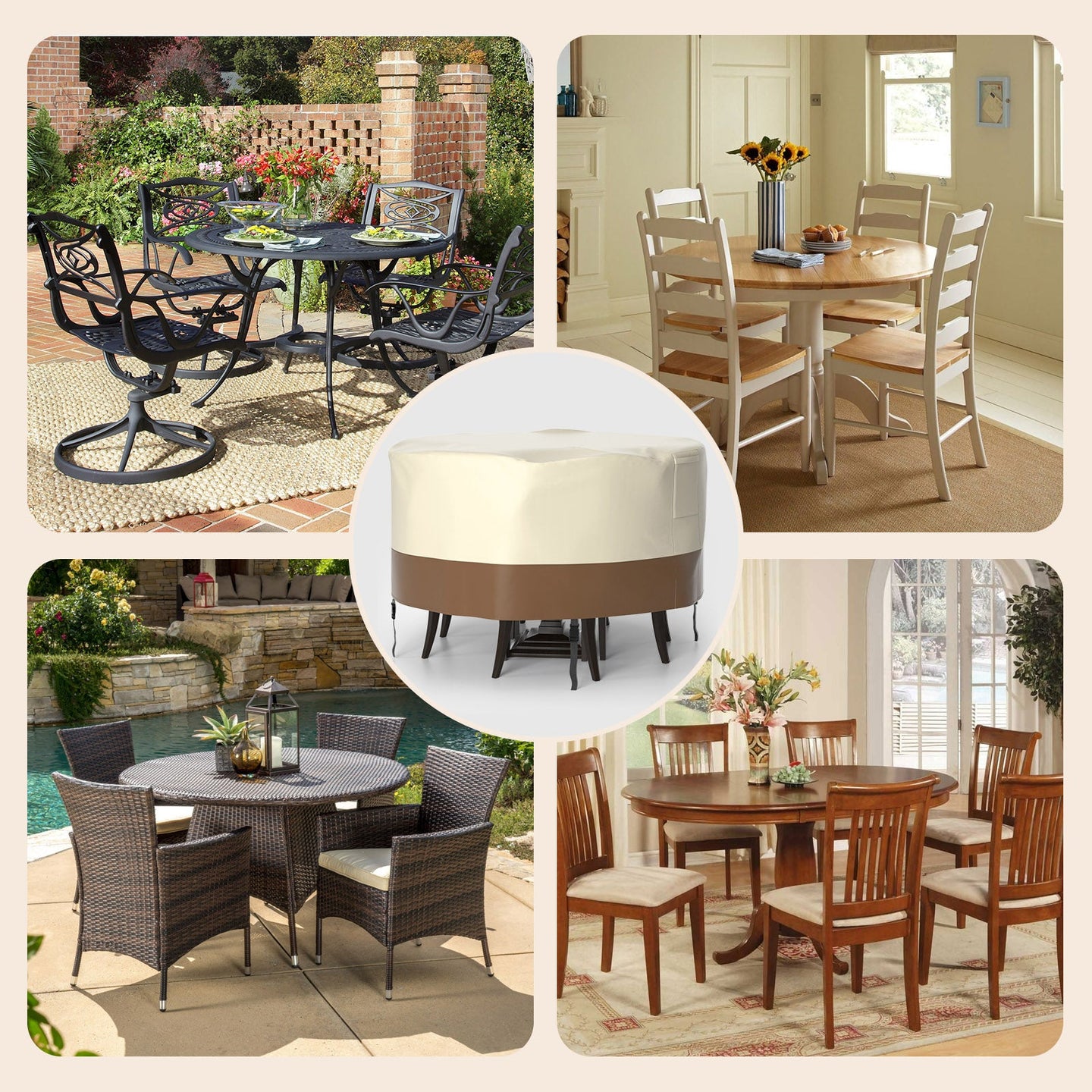 420D Heavy Duty Circular Waterproof Patio Furniture Cover – Outdoor Table & Chair Protection, 239x58cm