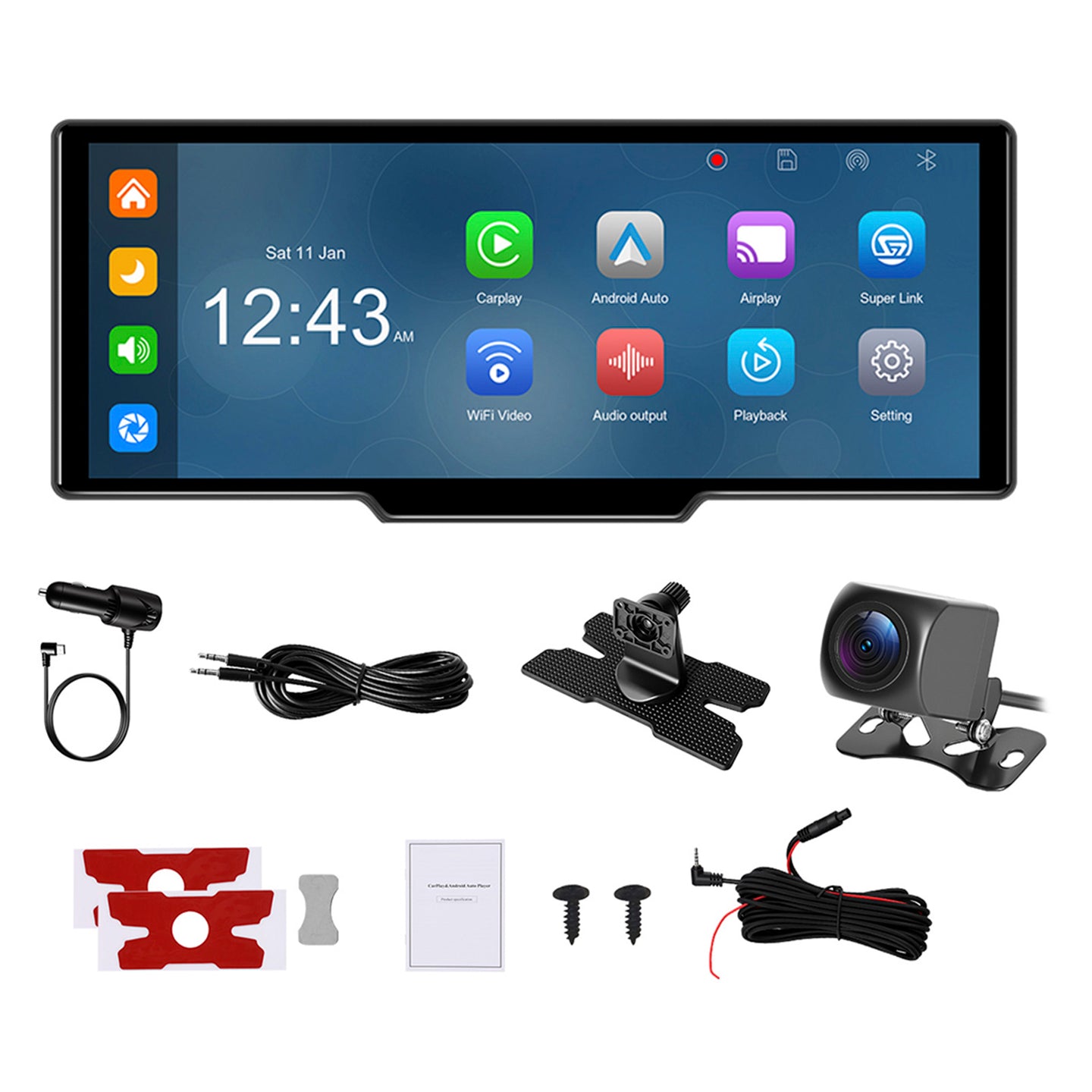 10.26" Portable Bluetooth Car Navigation Wireless Carplay Car Radio AHD Camera