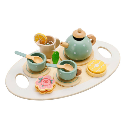 15Pcs Western Kitchen Wooden Tea Sets Play Kitchen Dishes/Tea Toy Set For Kid